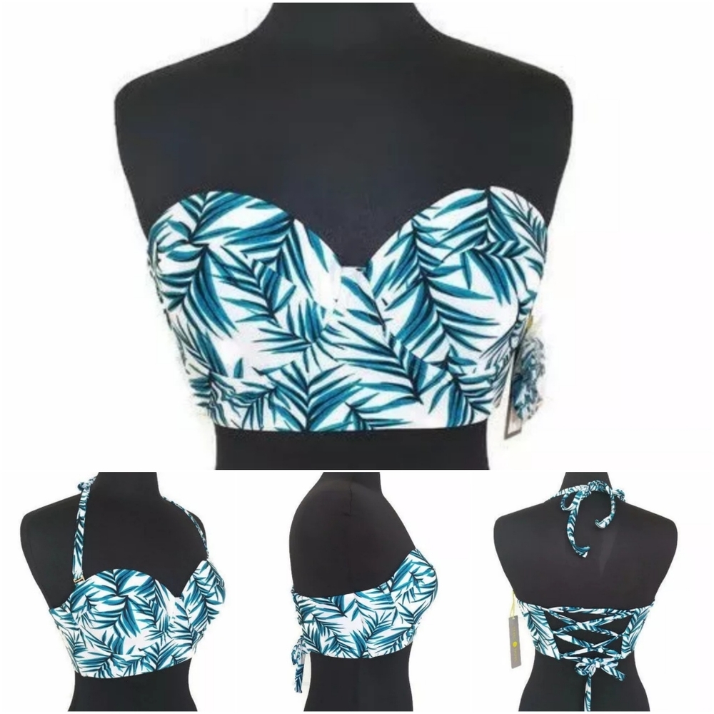 Shade & Shore Underwire Corset Bikini Palm Print